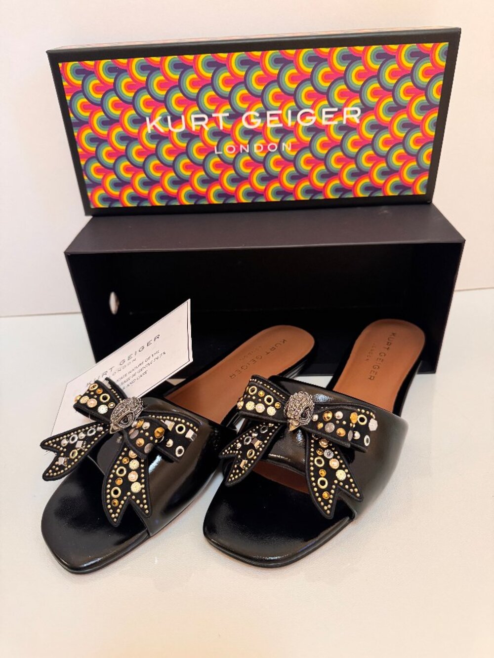 Kurt Geiger Kensington Bow Sandals Patent Leather Sz 9.5 M Eur 40.5 New in box - Picture 2 of 7